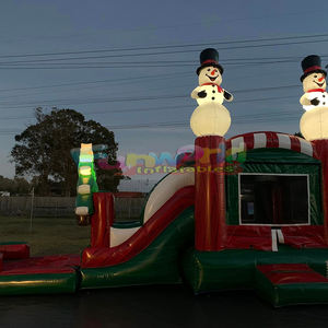 Fête en plein air joyeux noël père noël maison gonflable château sautant avec toboggan château gonflable combo amusant pour la fête - Product Image 3