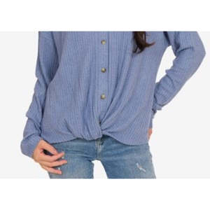 Camicia in Seta Lavorata a Maglia Blu XL da Donna Hippie Rose, Top con Bottoni Frontali e Motivo a Pois per Feste Autunnali - Product Image 3