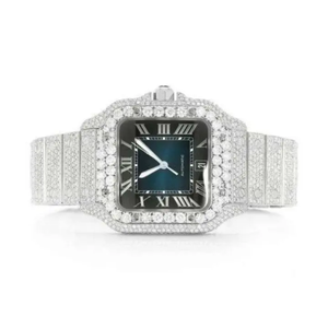 นาฬิกาผู้ชายแบบพรีเมี่ยมมาใหม่สายสองโทนสีสุดหรูสายฮิปฮอปเพชร VVS แลปปลูกด้วยระบบควอตซ์อัตโนมัติสีเงินสูง - Product Image 1