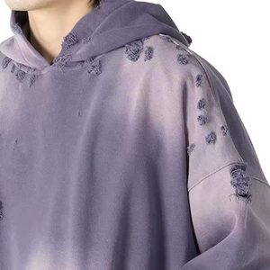 Sudadera con Capucha Vintage para Hombre, Estilo Desgastado, Teñido Liso, Tela Gruesa, Estilo Lavado, Detalles de Costura, Logotipo Personalizado, OEM, ODM - Product Image 4