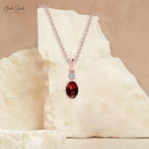 Últimos productos 2024 enero Birthstone Real Garnet Dainty Pendant Diamond Accented Pendant In 14K Solid Gold con envío gratis - Product Image 1