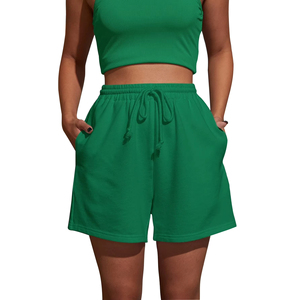 Pantalones Cortos de Verano para Mujer, Color Verde Sólido, Personalizados, de Algodón/Poliéster, Transpirables, de Secado Rápido, hasta la Rodilla, Tejidos, Casuales, OEM - Product Image 1