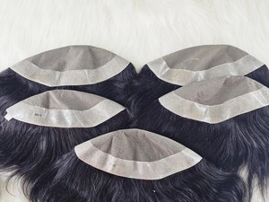 Pelucas rectas rizadas para hombres Tupé Sistemas de reemplazo de cabello con cierre de encaje NPU Remy Base de seda India - Product Image 3