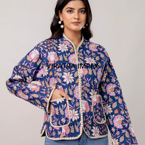 Chaqueta de algodón hecha a mano india con estampado de rayas eversible botón impreso más cerca estilo bohemio chaqueta floral perfecta para salidas - Product Image 1