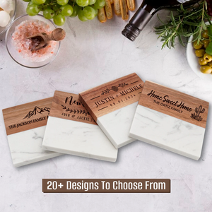 Customized Modern Design Wedding <b>Coasters</b> Personalized <b>White</b> Marble Wooden Mats/Pads Bridesmaid Gifts and Wedding Favors - Product Image 3