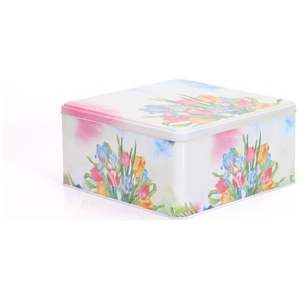 235x235x110 Square Tin Decorative <b>Storage</b> <b>Box</b> 5.8L Capacity with Slip Lid Features <b>Floral</b> Tulip Design - Product Image 3