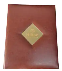 New Design A4 Size Hotel Cover Pu Leather Folder Clip Menu With Custom acrylic logo leatherette menu folder