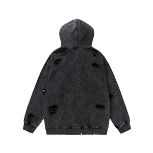 Pull personnalisé en éponge française en coton lourd de haute qualité en détresse lavé à l'acide décoloration au soleil hommes sweats à capuche vintage pour vêtements de rue - Product Image 2