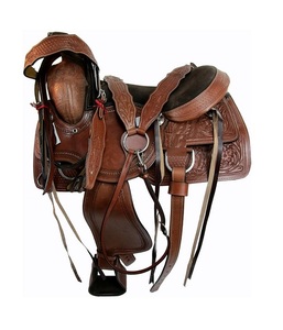 Selle Western en cuir de buffle véritable de qualité supérieure avec fibre et arbre en bois pour les courses de barils de chevaux et l'équitation - Product Image 1