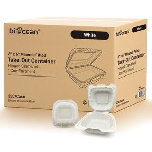 Recipientes descartáveis de PP com 1 compartimento, 6x6 polegadas, com tampa articulada e enchimento mineral. - Product Image 1