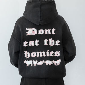 Poids lourd fourniture OEM coton épais Logo personnalisé broderie appliques goutte épaule lâche hommes à capuche pull de haute qualité - Product Image 6