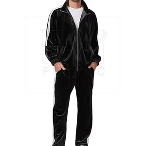 Pantalon à taille élastique Survêtement deux pièces en velours solide pour hommes avec patchs personnalisés 100% coton grande taille respirant hiver - Product Image 2