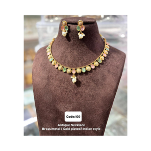 Conjunto de collar antiguo de aspecto pesado con pendientes Joyería nupcial y de fiesta glamorosa para mujeres Más vendidos de la India - Product Image 1