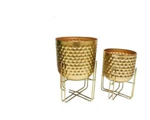 Maceta Moderna de Metal con Recubrimiento Dorado y Soporte Dorado, Decoración Elegante para Hogar, Oficina, Hotel y Jardín al Mejor Precio - Product Image 1