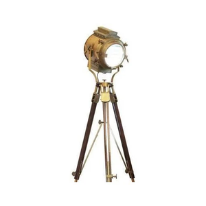 Indian Made Nautical Antique Brass Spotlight Searchlight Wooden <b>Tripod</b> Floor Lighting Stand For Home and Outdoor Use cheap Price - Product Image 1