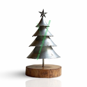 Árbol de Navidad de metal rústico con parte superior de estrella y base de madera, iluminación Led, adorno navideño de inspiración vintage para decoración de temporada - Product Image 6