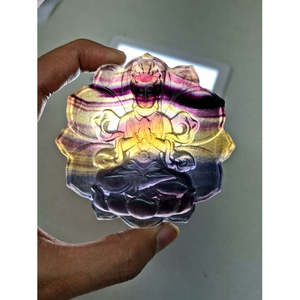 Sculpture de Guanyin Bodhisattva sur lotus en pierre multi-fluorite, 97 g, 3 pouces, Reiki/Chakra/Énergie, Décoration d'intérieur - Product Image 3