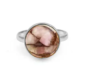 Pink Opal Copper Round Shape Gemstone Ring 925 Sterling Silver Fashion Rings Wholesale Jewelry Supplier