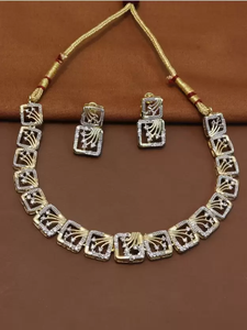 Fabricante indio Acero inoxidable AD CZ Cuadrado Plata Chapado en oro Joyería de moda étnica Collar clásico Accesorios para mujeres - Product Image 4