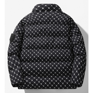 Blouson d'hiver pour homme avec logo personnalisé, noir, rembourrage en coton, toile, col montant, logo sur le devant, capuche, antibactérien - Product Image 3