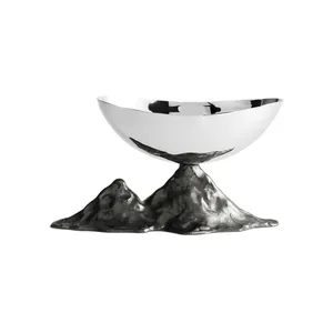 Ensemble de bols et d'assiettes en bois, bol en métal de luxe, décoration moderne pour la maison, bol d'accent, anneau de décoration sûr, fabriqué par Zahid Exports, plaqué - Product Image 3