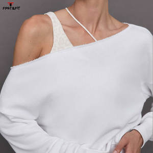 Sudadera de talla grande de manga larga con hombros descubiertos para mujer de diseño personalizado de alta calidad, transpirable antiarrugas con estampado de logotipo frontal - Product Image 6