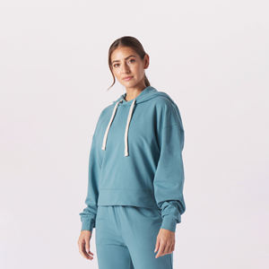 Haut court à capuche pour femmes personnalisé pull oversize décontracté à capuche avec logo court sur le devant vêtements d'hiver 100% coton - Product Image 2
