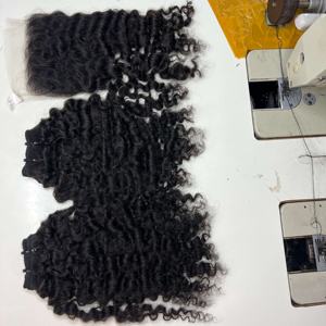 Tissage en lot brésilien Remy naturel avec Lace Closure 100%, cheveux frisés bruts, qualité 10A, lot de 3, vente en gros - Product Image 3