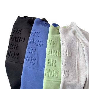 เสื้อฮู้ด330Gsm ผ้าฝ้ายสำหรับผู้ชายเสื้อมีฮู้ดระบายความร้อนทรงโอเวอร์ไซส์3D พิมพ์ลายนูนน้ำหนักมากเสื้อผ้าแนวสตรีทให้ความอบอุ่น100% - Product Image 3