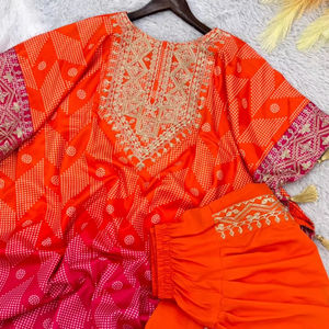 Nueva colección de diseñador personalizado pesado Chinon seda Dhoti Salwar Readymade Kaftan Dhoti Salwar traje indio tradicional mujeres - Product Image 1