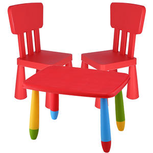 Juego de Muebles Infantiles de Plástico Rojo Resistente, Mesa Rectangular de 73x58x48cm y 2 Sillas de 38x35x67cm para Niños - Product Image 1