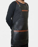 Disesuaikan pribadi hitam celemek kulit asli Grill celemek dapur dengan celemek tunggal untuk memasak Bartender Barista koki hadiah