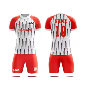 100% polyester tissu hommes Football uniforme nouveau Design personnalisé imprimé solide rouge/blanc couleur respirant vêtements d'entraînement maillot de football - Product Image 1