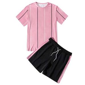 <b>Men's</b> Striped Print T-Shirt Shorts Set OEM Custom <b>Men's</b> <b>Clothing</b> Summer Tracksuit Two Piece Streetwear Cotton <b>Men</b> Twin Sets 2024 - Product Image 1