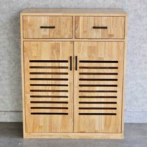 80x35x100cm Minimalist 2-Door Shoe Cabinet Rubber Wood KG68073 Living Room Furniture - Product Image 3