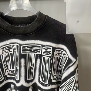 T-shirts unisexes à manches longues imprimés à la main, col rond noir, effet délavé, collection 2026, vente chaude - Product Image 5