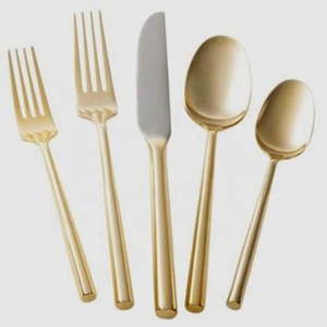 Couverts de table à manger modernes personnalisables couverts élégants en acier inoxydable à long manche fin plaqués or royal pour les mariages - Product Image 4