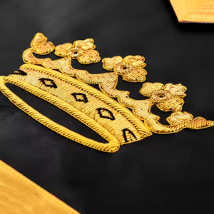 Custom Embroidered Masonic Apron Black with Gold Crown and Square Design Classical Style <b>Sew</b>-On Badge for Garment Use - Product Image 6