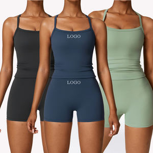 Conjunto de yoga ecológico de cintura alta para mujer, comodidad, flexibilidad, ligero, transpirable, chándales ajustados sólidos para verano - Product Image 1
