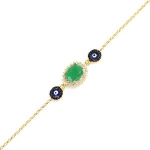 925 Sterling <b>Silver</b> Evil Eye <b>Charm</b> <b>Bracelet</b> with Peridot Stone & Enamel Fine Jewelry - Product Image 1