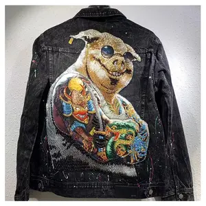 Giacca di <span class=keywords><strong>Jeans</strong></span> da <span class=keywords><strong>Uomo</strong></span> Mingwei Personalizzata Blu Lavato con Ricami Stile Motociclista - Product Image 6