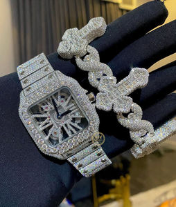 Latest Fashion Square <b>Men</b> Watch 14K <b>Gold</b> Finish Lab Grown Diamond VVS Clarity Mechanical Quartz Smart <b>White</b> Dial with <b>Bracelet</b> - Product Image 6