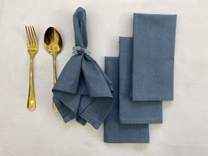 Serviettes en coton bleu uni : Serviettes de fête de mariage lavables de couleur unie Serviettes de fête de Noël en coton Serviettes imprimées pour événements - Product Image 2