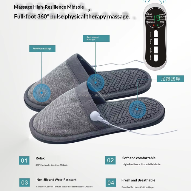 Electric Pulse Foot Care Slippers with USB Rechargeable & Multi-Level Adjustment for Joint Pain Relief and Indoor Use