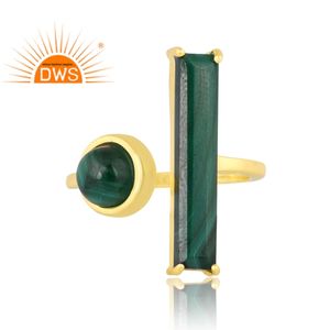 Meilleure vente de bague réglable en argent sterling plaqué or 18 carats avec pierre précieuse malachite naturelle Demi Fine Jewelry Manufacturer - Product Image 2