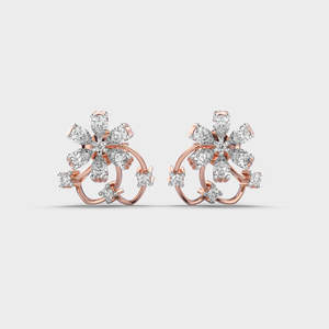 Boucles d'oreilles clous de luxe en or 14K (rose/jaune/blanc) avec diamants taillés en poire et motifs floraux |   Bijoux de créateur certifiés IGI pour cadeau de fête - Product Image 6