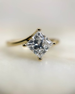 7mm Princess Cut Diamond Engagement <b>Ring</b> | <b>Solitaire</b> Square Bridal Wedding <b>Ring</b> | Sterling <b>Silver</b> 18K Gold Plated <b>Ring</b> - Product Image 1