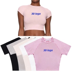 2023 verano Mujer crop top camiseta en blanco al por mayor bebé crop top algodón jersey camisetas logotipo personalizado camiseta blanca - Product Image 1