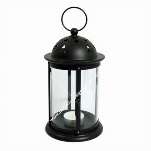 Linterna moderna de metal negro con paneles de vidrio recortados de estrellas y mango de anillo elegante portavelas hecho a mano para decoración interior y exterior - Product Image 4