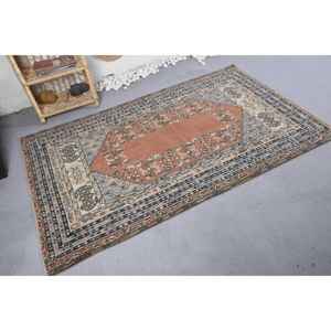 Vintage Turkish Rug Large Area 4.2x6.8ft Classic <b>Brown</b> Beige Patchwork Pattern Wool Material Latex for Hallway Bedroom <b>Sideboard</b> - Product Image 2